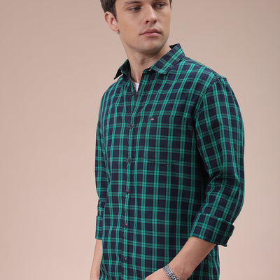 Men's Green Slim Fit Checked Shirt