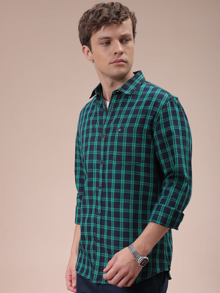 Men's Green Slim Fit Checked Shirt