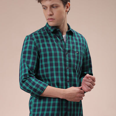 Men's Green Slim Fit Checked Shirt