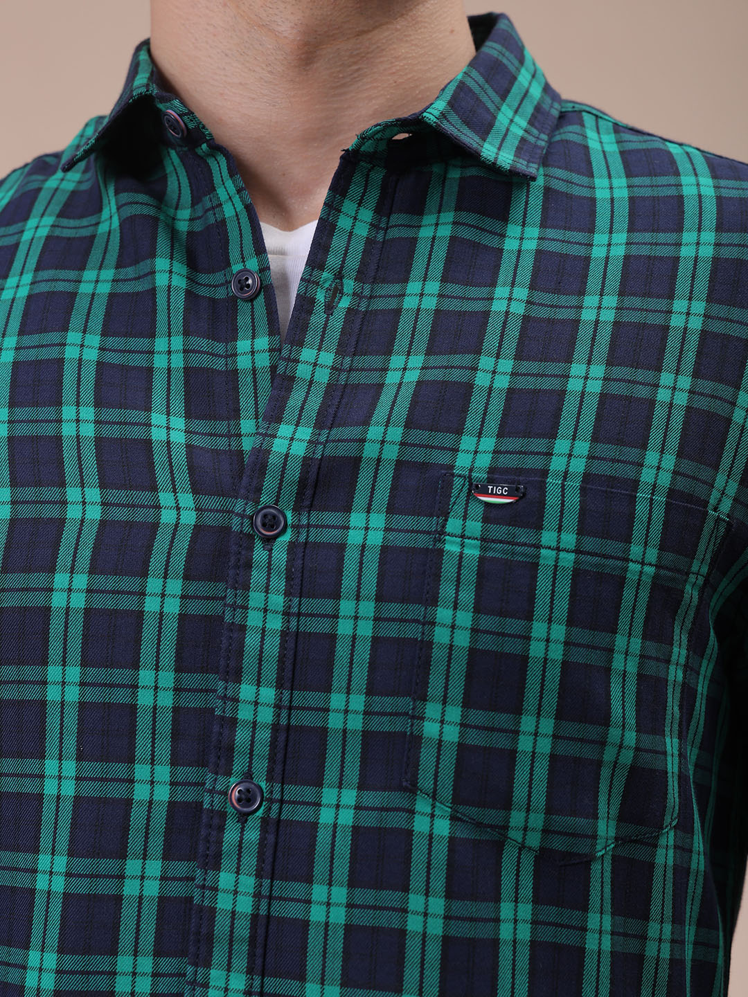 Men's Green Slim Fit Checked Shirt