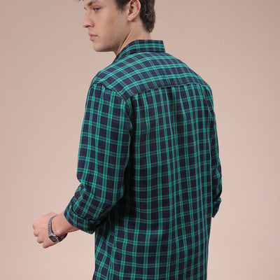 Men's Green Slim Fit Checked Shirt