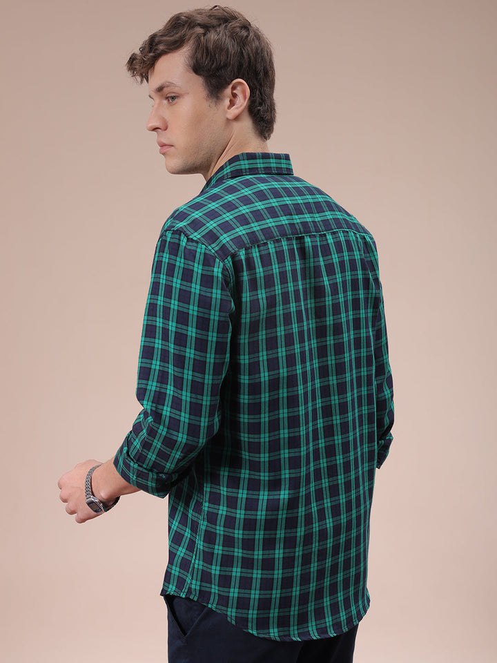 Men's Green Slim Fit Checked Shirt