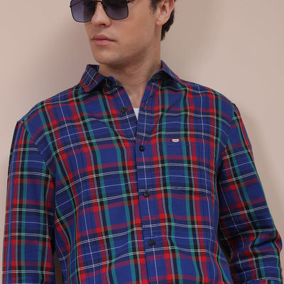 Men's Purple Slim Fit Checked Shirt