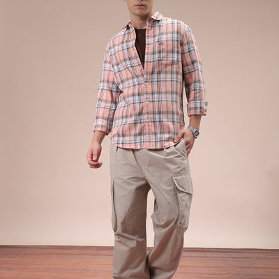 Men's Pink Slim Fit Checked Shirt