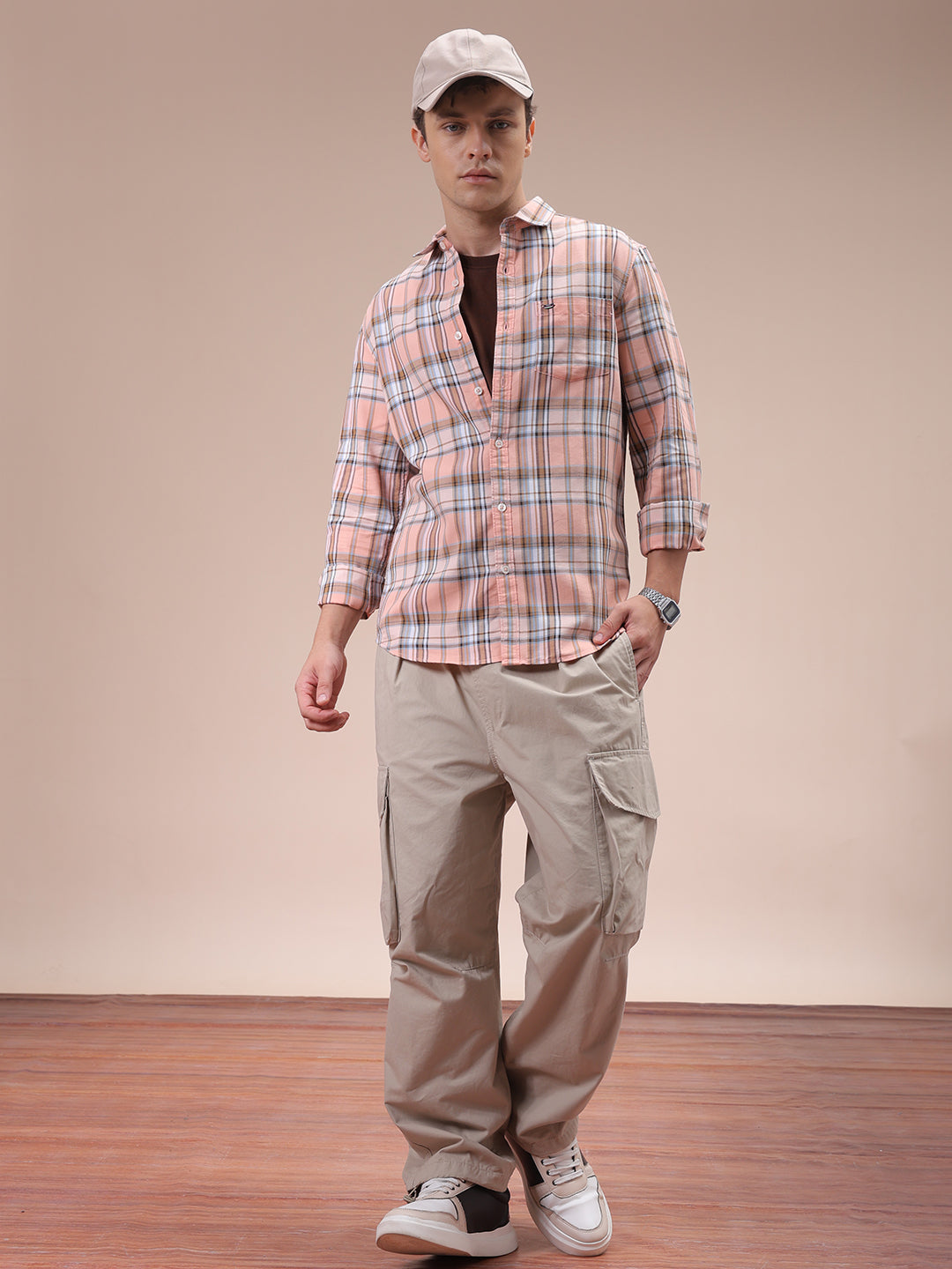 Men's Pink Slim Fit Checked Shirt