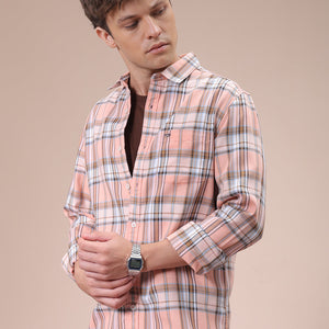 Men's Pink Slim Fit Checked Shirt