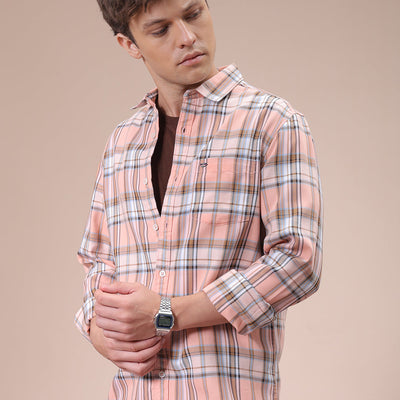 Men's Pink Slim Fit Checked Shirt
