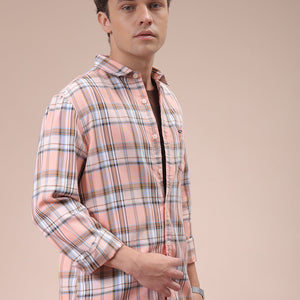 Men's Pink Slim Fit Checked Shirt