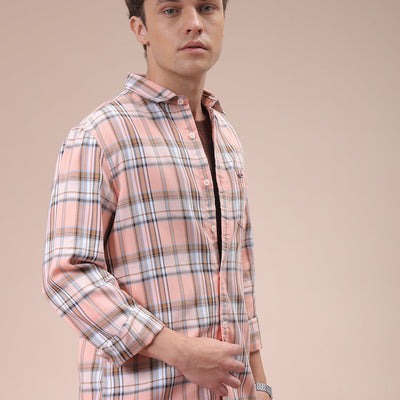 Men's Pink Slim Fit Checked Shirt