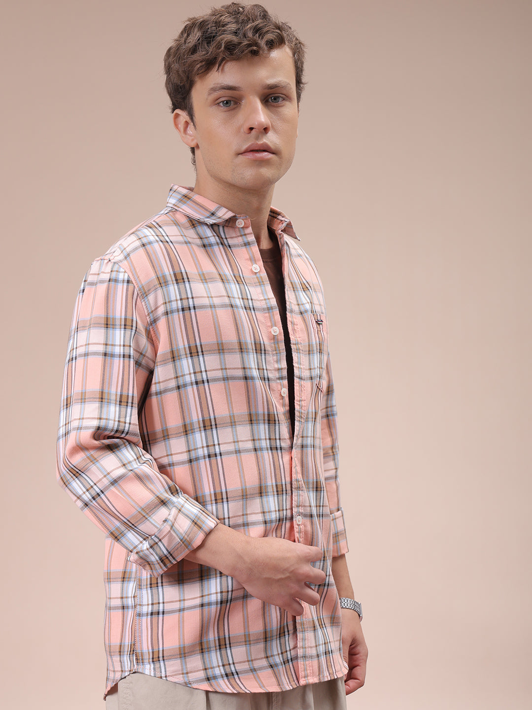 Men's Pink Slim Fit Checked Shirt