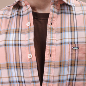 Men's Pink Slim Fit Checked Shirt