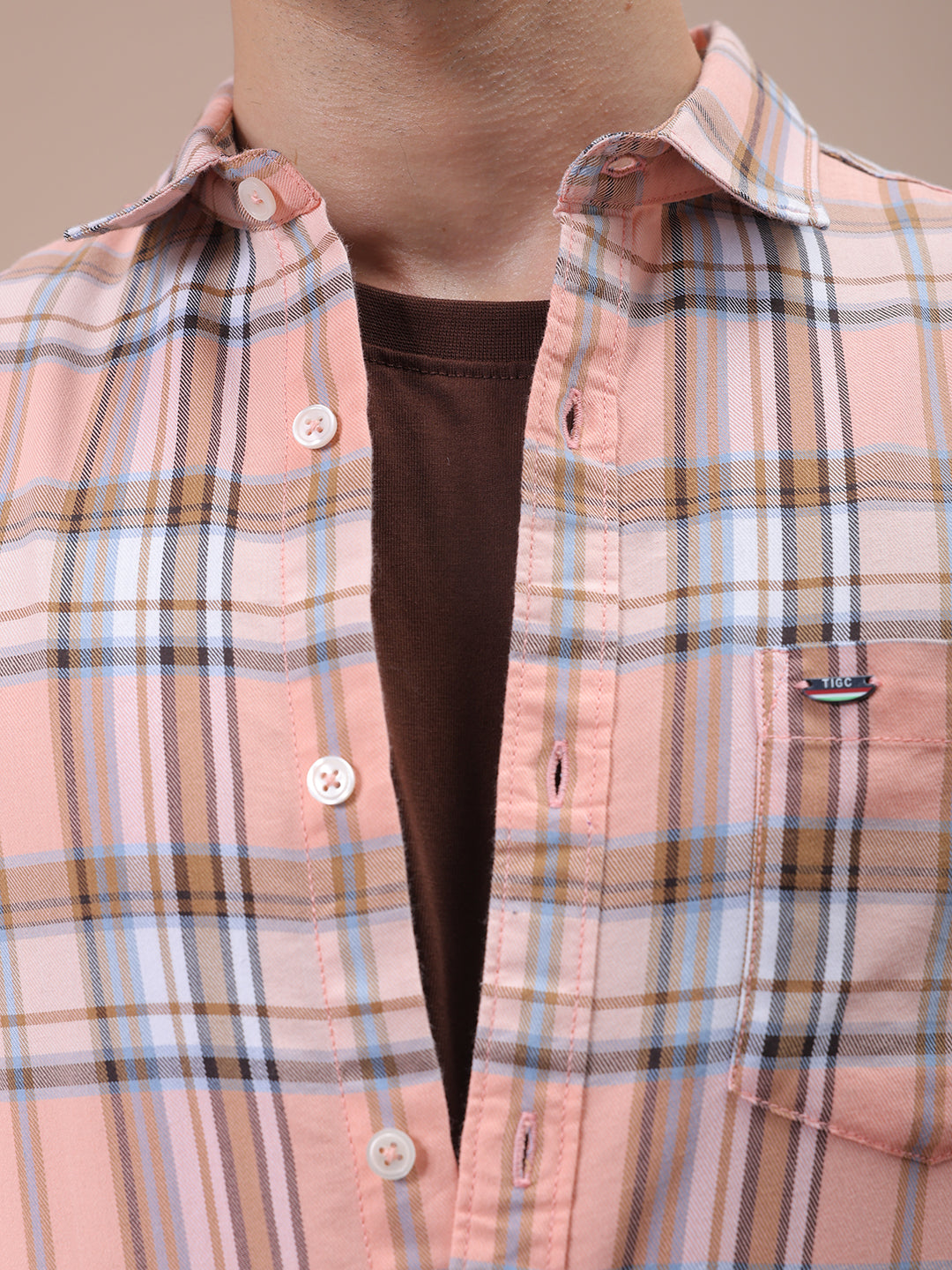 Men's Pink Slim Fit Checked Shirt