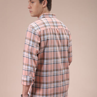 Men's Pink Slim Fit Checked Shirt