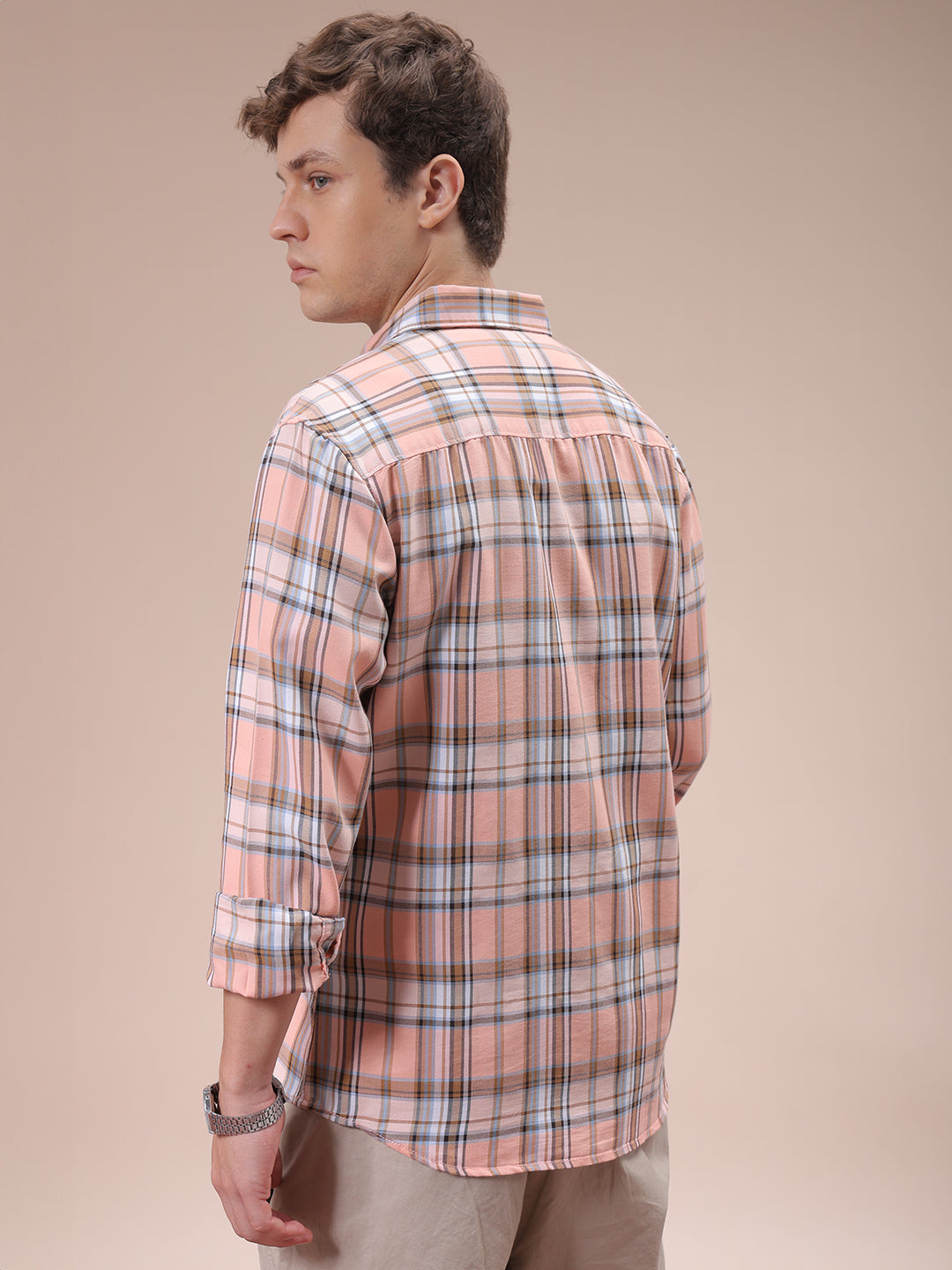 Men's Pink Slim Fit Checked Shirt
