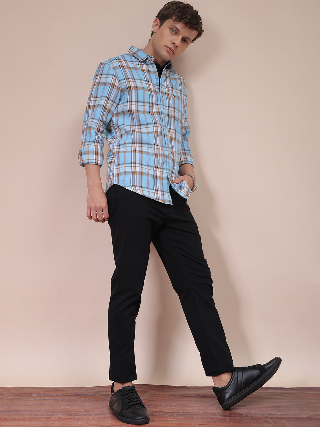 Men's Blue Slim Fit Checked Shirt