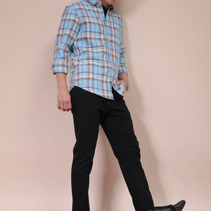 Men's Blue Slim Fit Checked Shirt