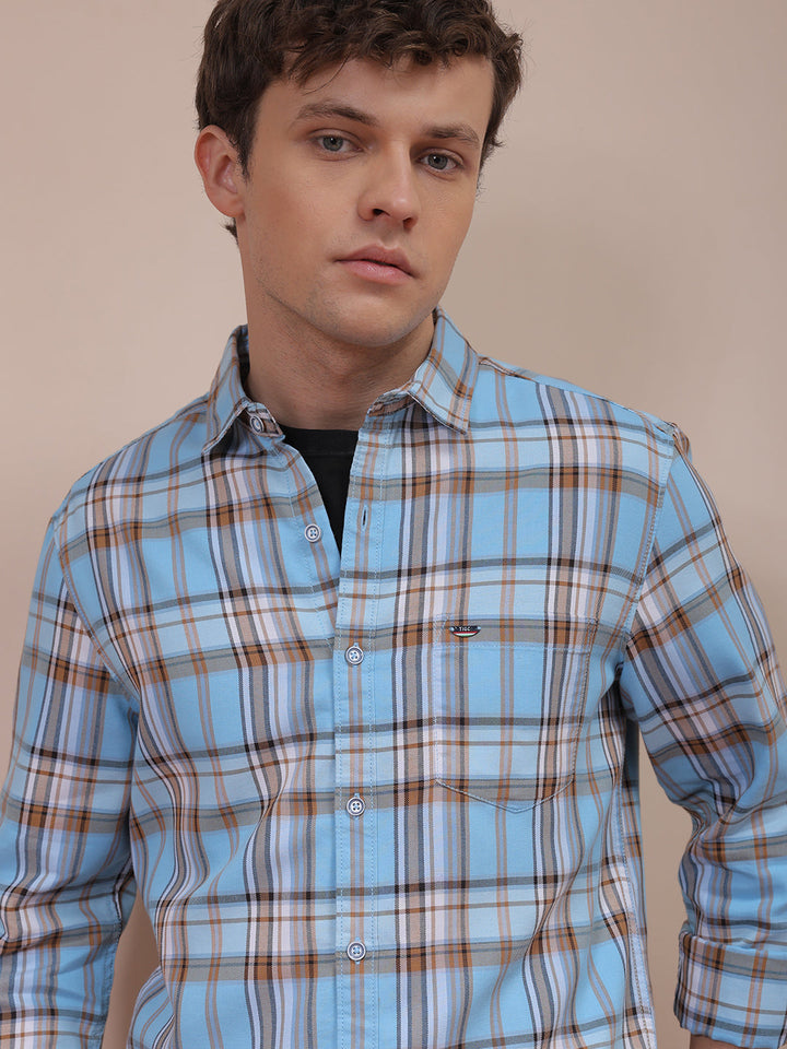 Men's Blue Slim Fit Checked Shirt