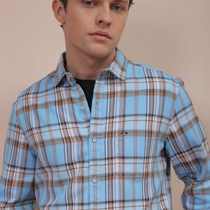 Men's Blue Slim Fit Checked Shirt