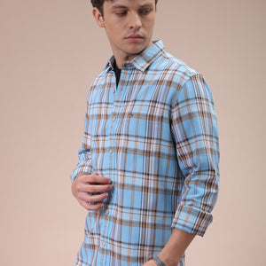 Men's Blue Slim Fit Checked Shirt