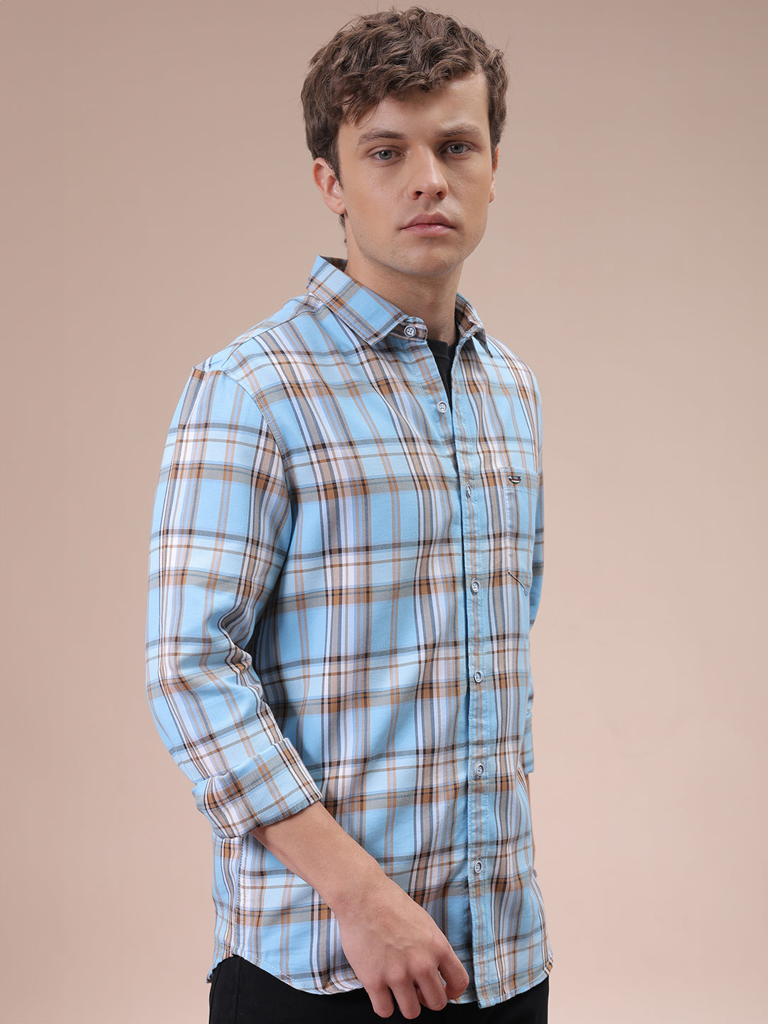 Men's Blue Slim Fit Checked Shirt