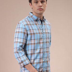 Men's Blue Slim Fit Checked Shirt