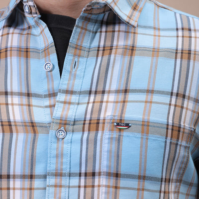 Men's Blue Slim Fit Checked Shirt