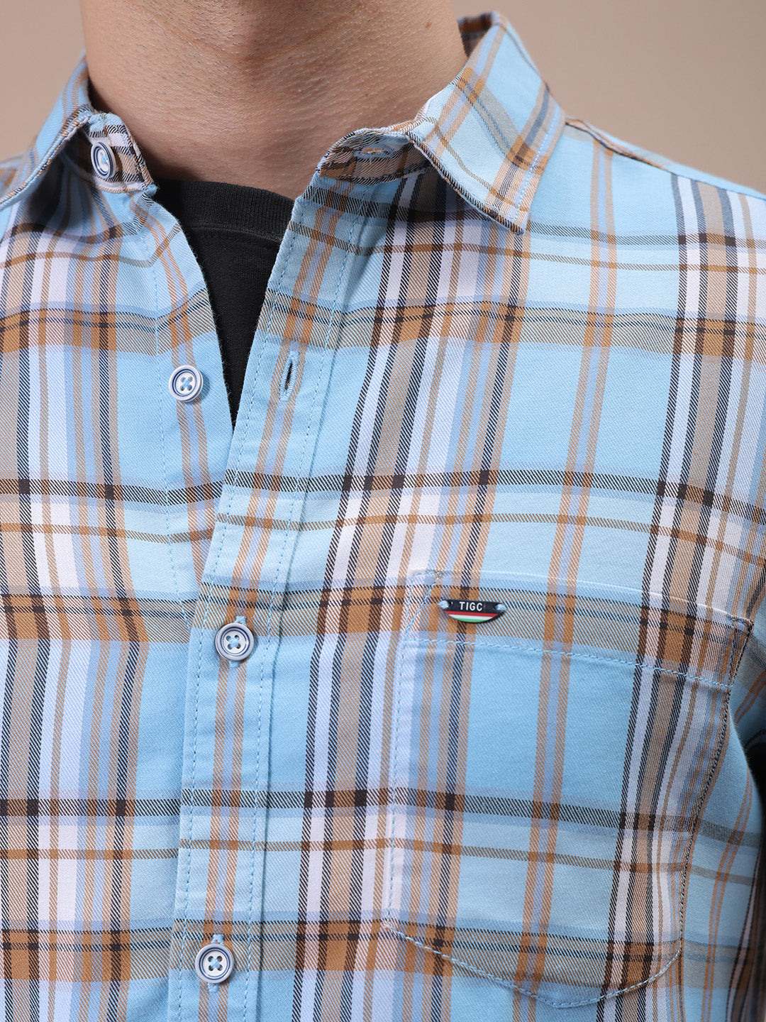 Men's Blue Slim Fit Checked Shirt