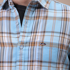 Men's Blue Slim Fit Checked Shirt