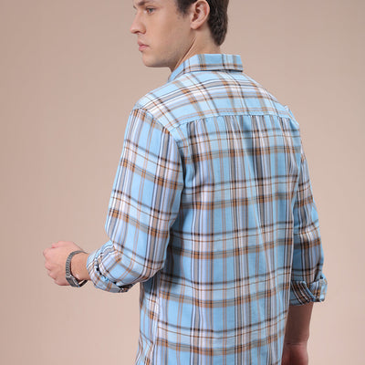Men's Blue Slim Fit Checked Shirt