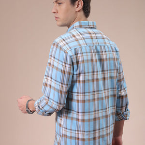 Men's Blue Slim Fit Checked Shirt