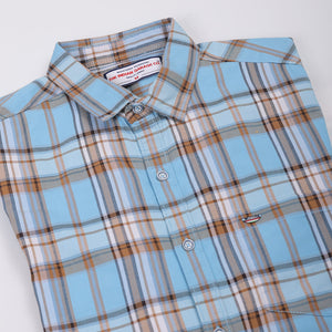 Men's Blue Slim Fit Checked Shirt