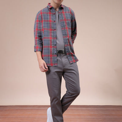 Men's Grey Slim Fit Checked Shirt