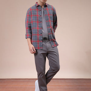 Men's Grey Slim Fit Checked Shirt
