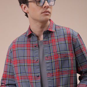 Men's Grey Slim Fit Checked Shirt