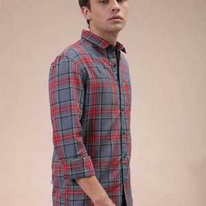 Men's Grey Slim Fit Checked Shirt
