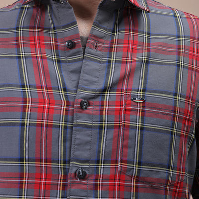 Men's Grey Slim Fit Checked Shirt
