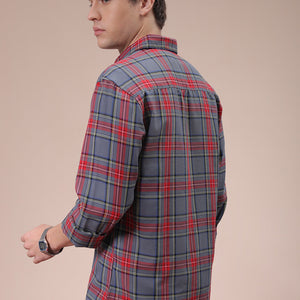 Men's Grey Slim Fit Checked Shirt