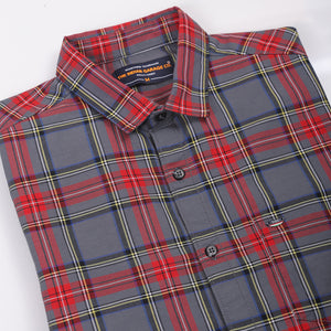 Men's Grey Slim Fit Checked Shirt