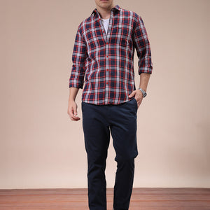 Men's Red Slim Fit Checked Shirt