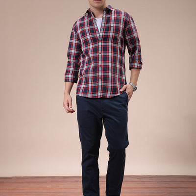Men's Red Slim Fit Checked Shirt