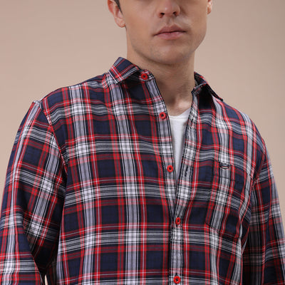 Men's Red Slim Fit Checked Shirt