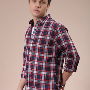 Men's Red Slim Fit Checked Shirt