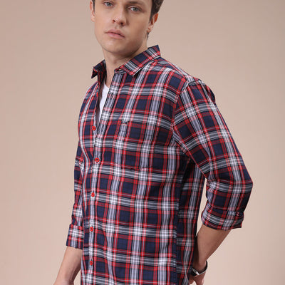 Men's Red Slim Fit Checked Shirt