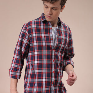 Men's Red Slim Fit Checked Shirt