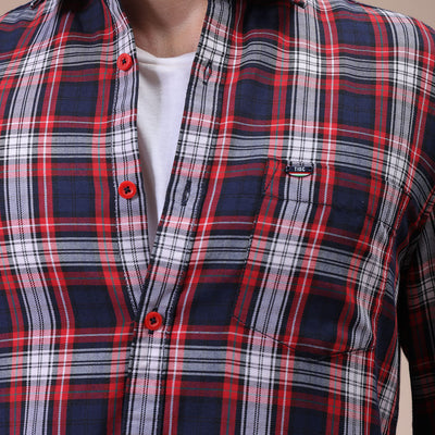 Men's Red Slim Fit Checked Shirt