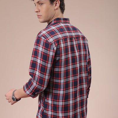 Men's Red Slim Fit Checked Shirt