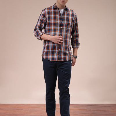Men's Mustard Slim Fit Checked Shirt