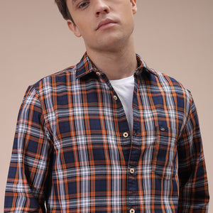 Men's Mustard Slim Fit Checked Shirt