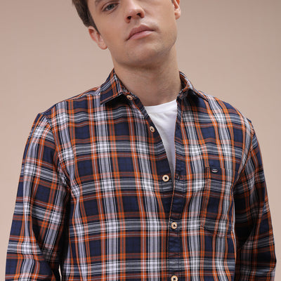 Men's Mustard Slim Fit Checked Shirt