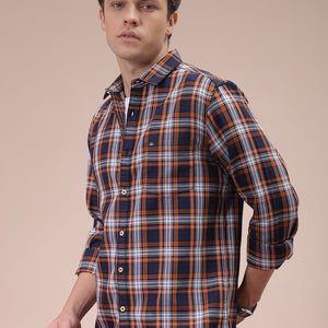 Men's Mustard Slim Fit Checked Shirt